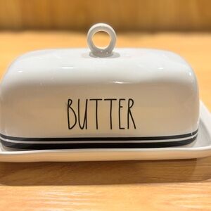 Rae Dunn White Butter Dish with Black Accents